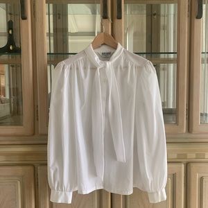 Classic white vintage 60s neck-tie blouse